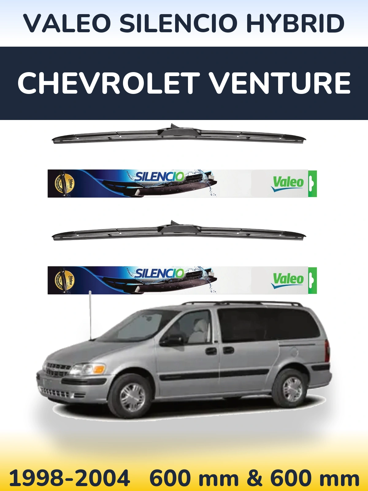 Front wiper blade set Valeo Silencio Hybrid 600 & 600 мм for Chevrolet Venture 1998-2004