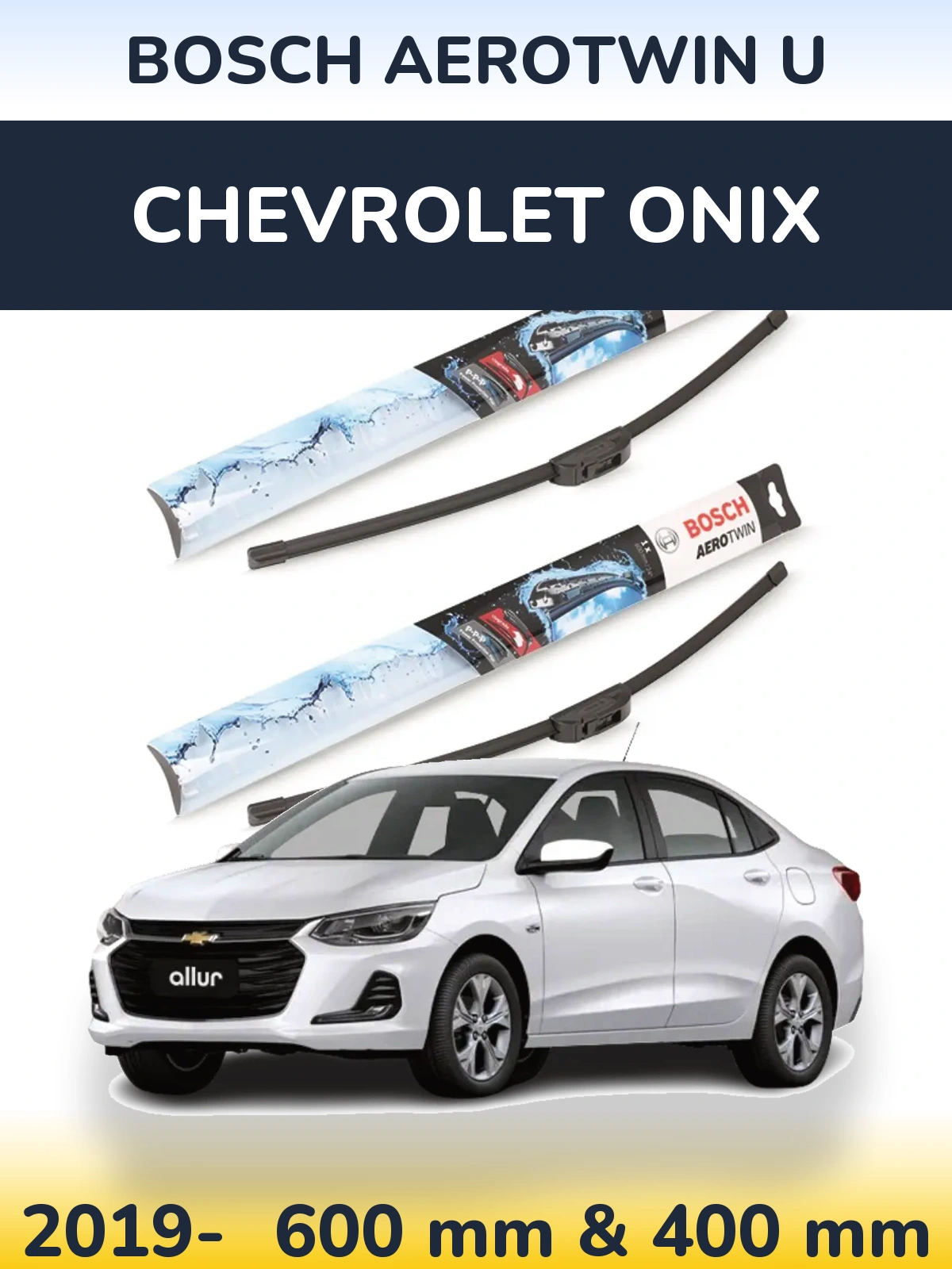 Комплект передних дворников BOSCH AeroTwin U 600 & 400 мм для Chevrolet Onix 2019-2026