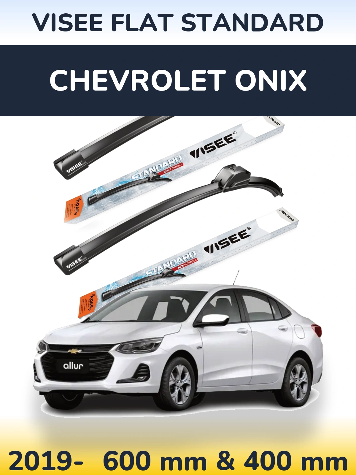 Комплект передних дворников VISEE FLAT STANDARD 600 & 400 мм для Chevrolet Onix 2019-2026