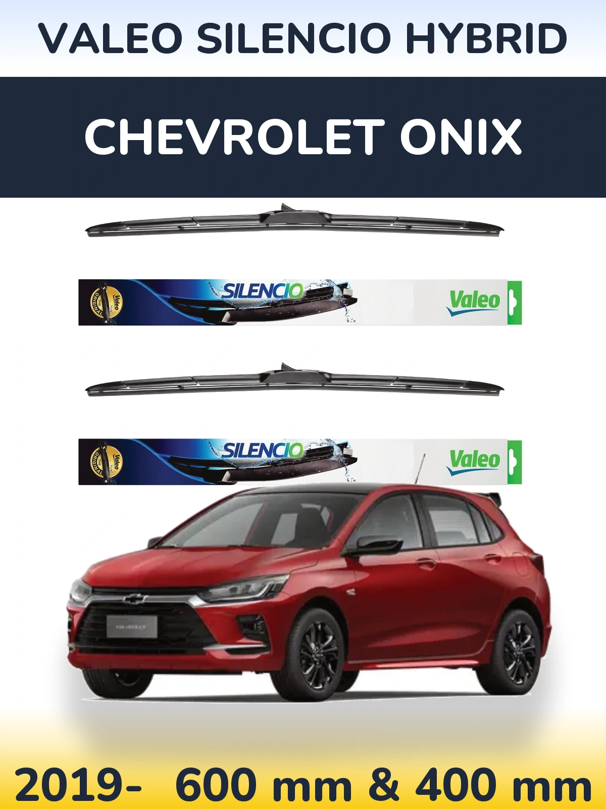 Front wiper blade set Valeo Silencio Hybrid 600 & 400 мм for Chevrolet Onix 2019-2026