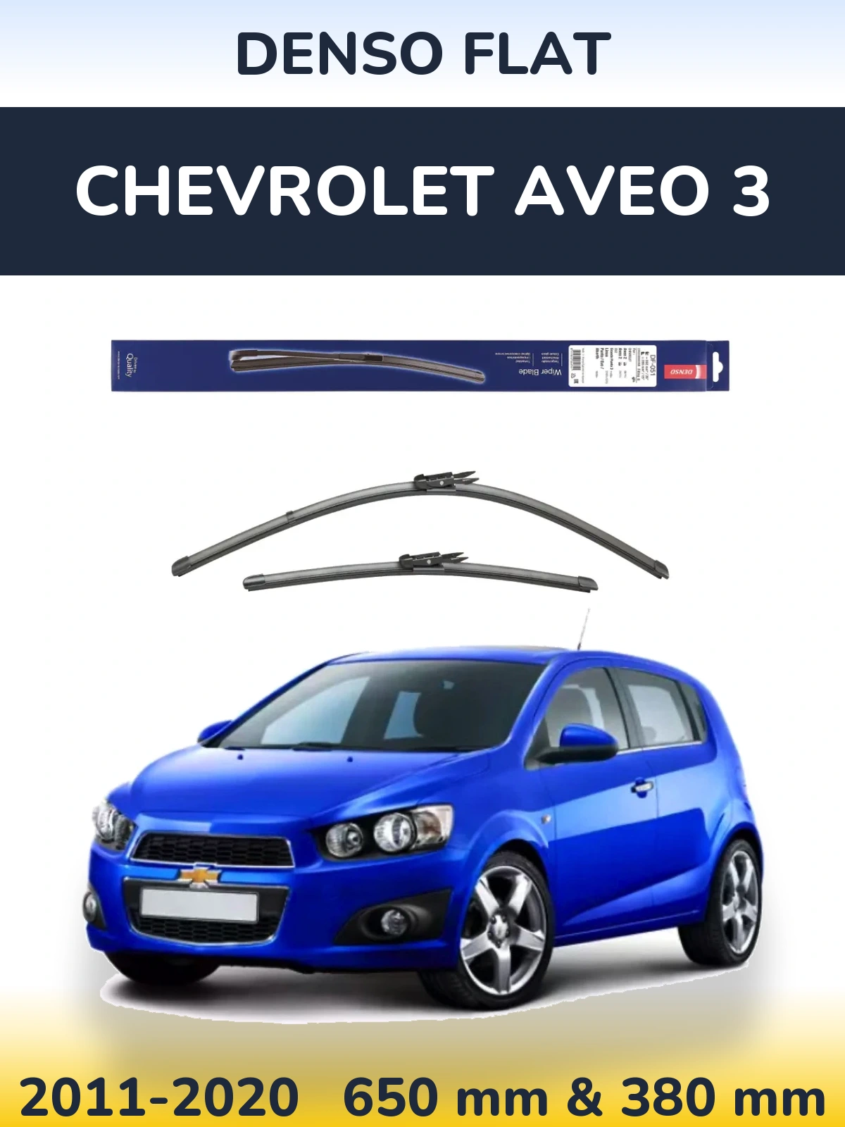Front wiper blade set Denso Flat 650 & 380 mm for Chevrolet Aveo 3 2011-2020