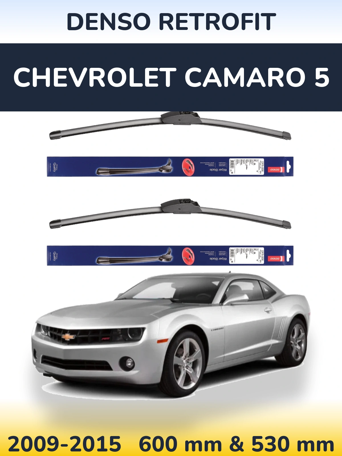 Front wiper blade set Denso Retrofit 600 & 530 mm for Chevrolet Camaro 5 2009-2015