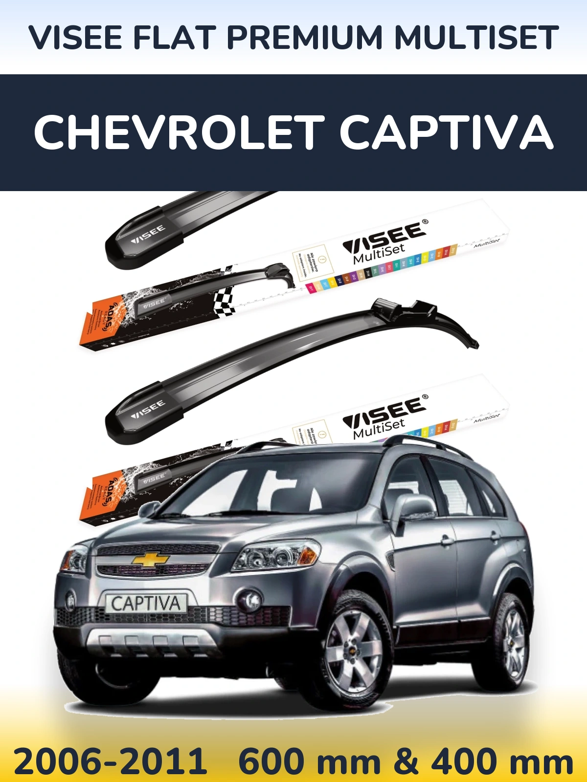 Front wiper blade set VISEE FLAT PREMIUM MultiSet 600 & 400 mm for Chevrolet Captiva 2006-2011