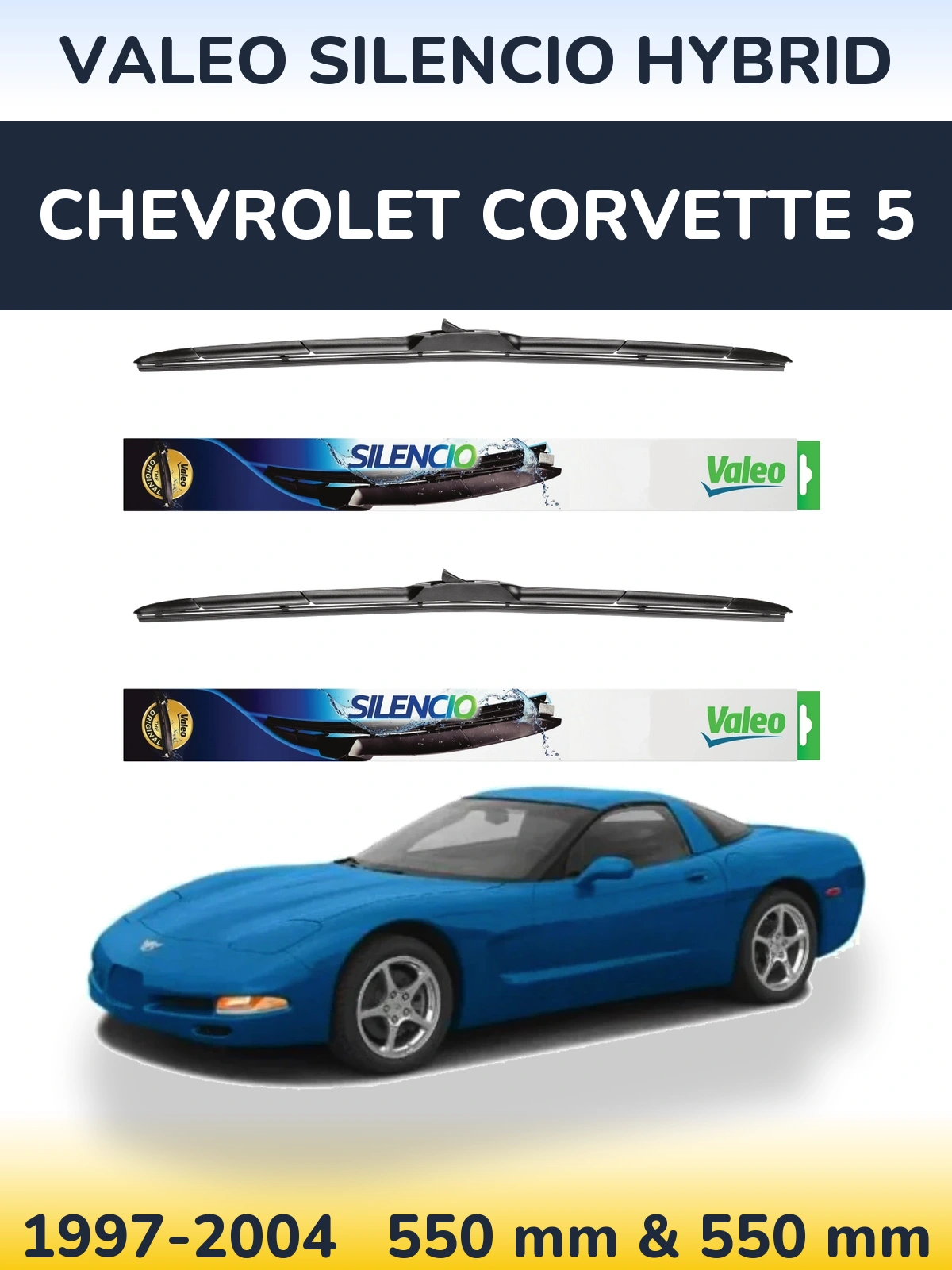 Комплект передних дворников Valeo Silencio Hybrid 550 & 550 мм для Chevrolet Corvette 5 1997-2004