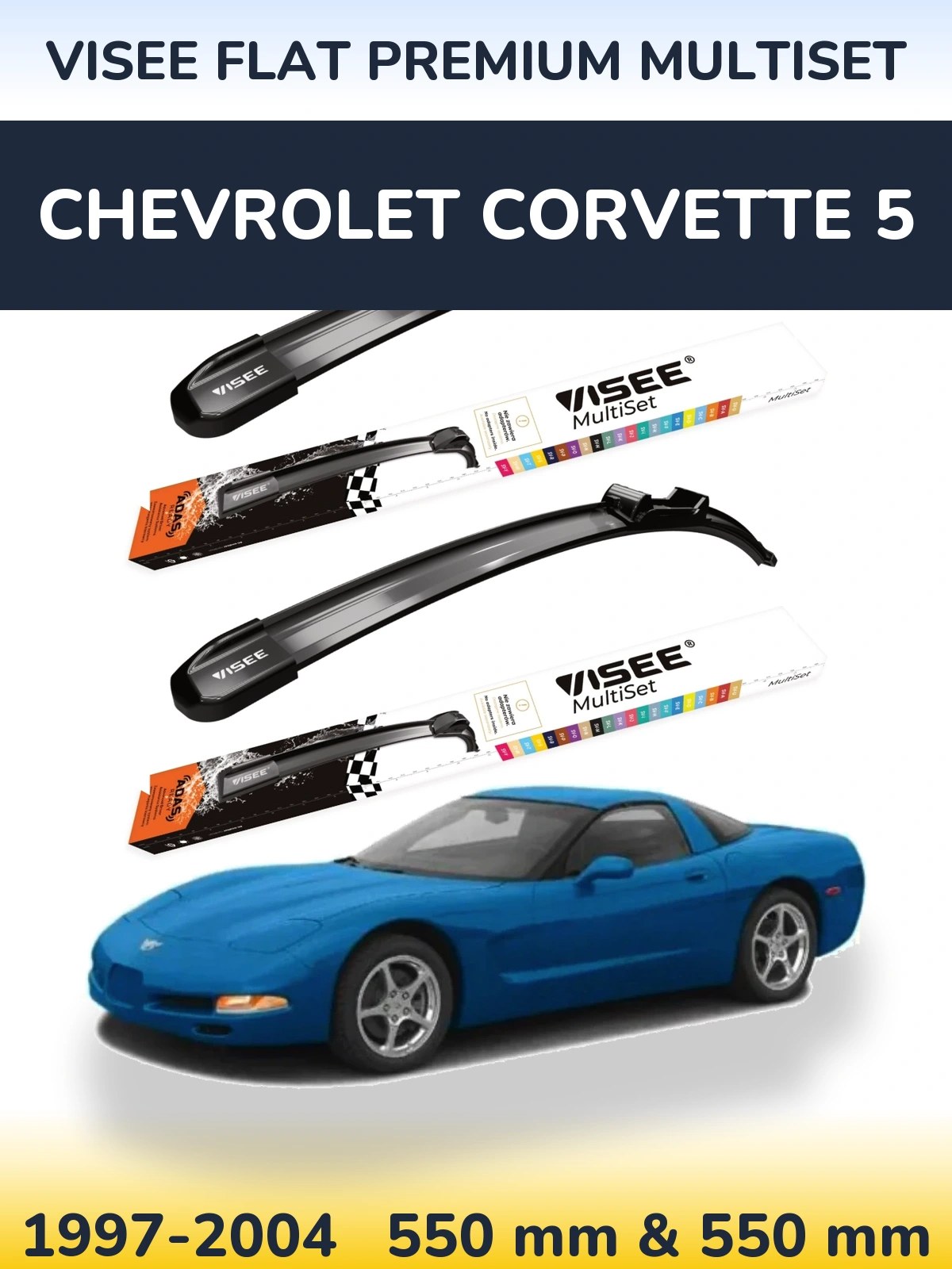 Комплект передних дворников VISEE FLAT PREMIUM MultiSet 550 & 550 мм для Chevrolet Corvette 5 1997-2004