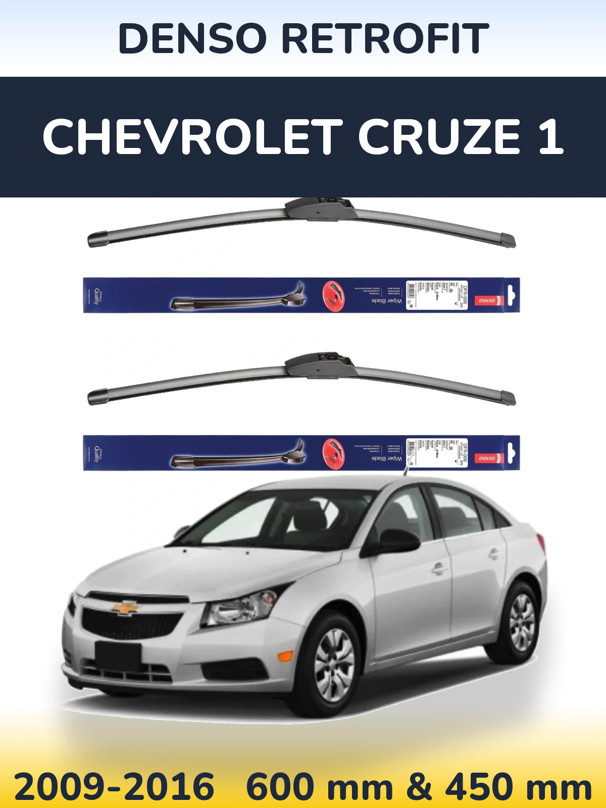 Front wiper blade set Denso Retrofit 600 & 450 mm for Chevrolet Cruze 1 2009-2016