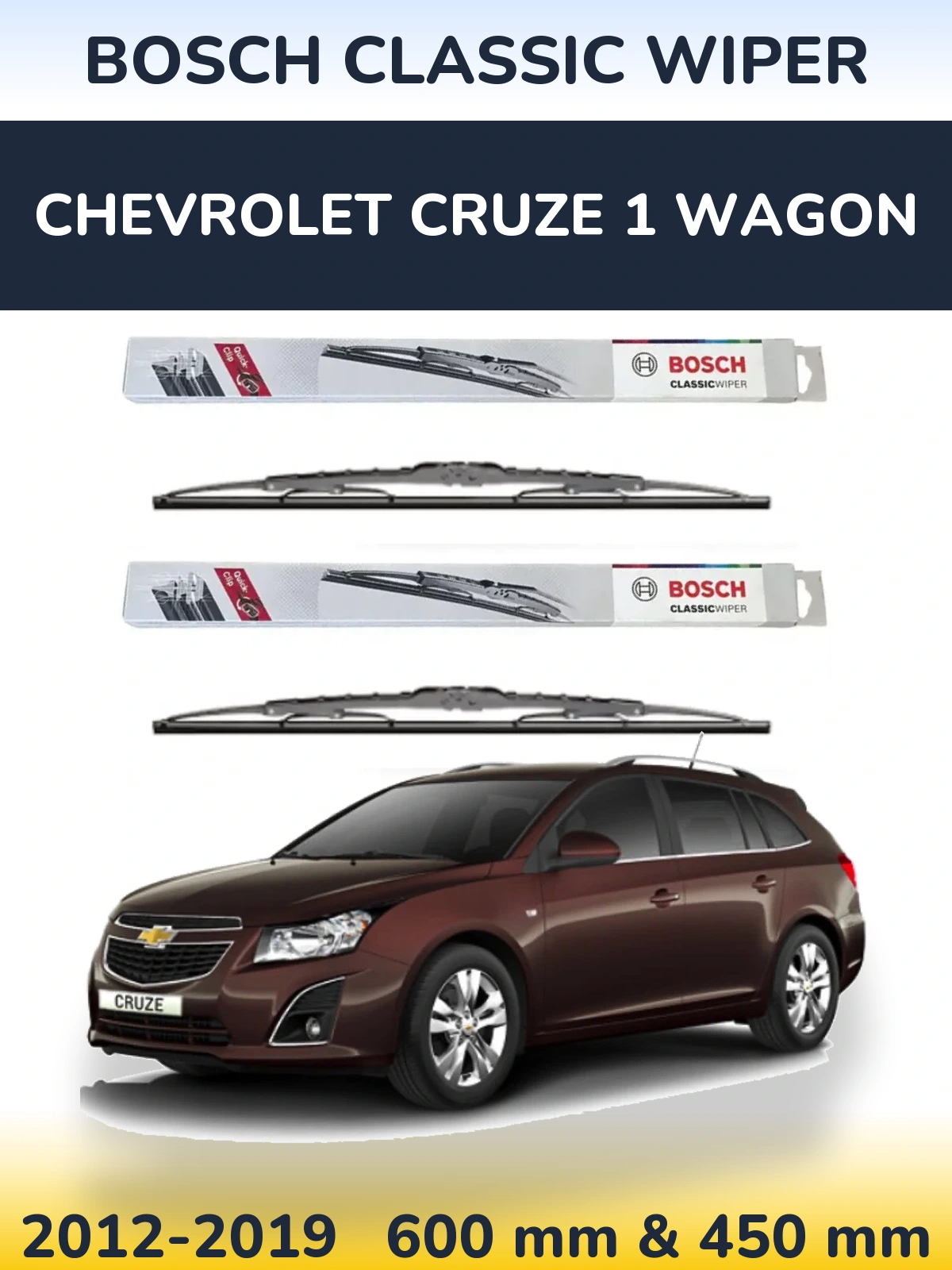 Komplet przednich wycieraczek BOSCH Classic Wiper 600 & 450 mm do Chevrolet Cruze 1 Wagon 2012-2019