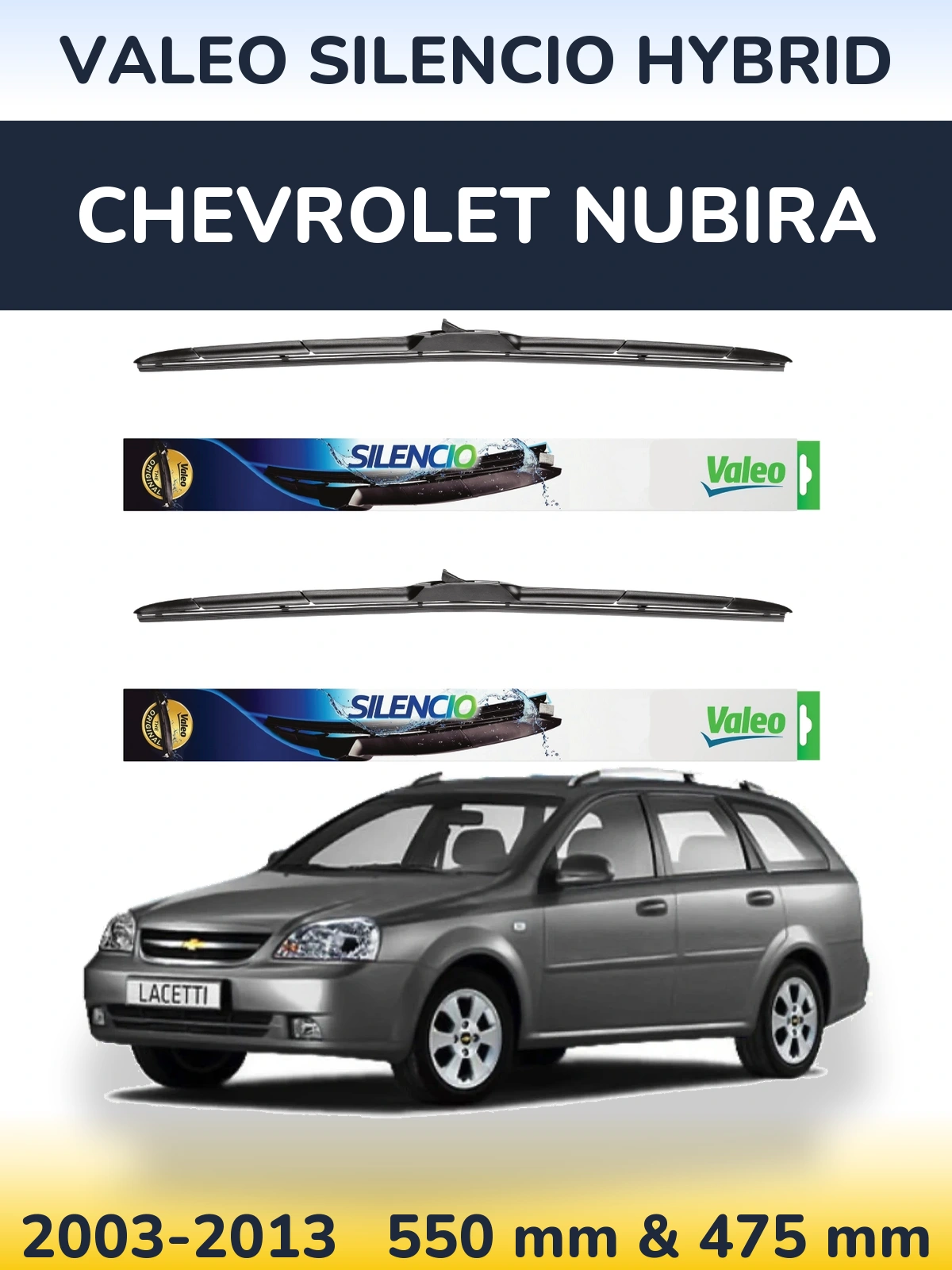 Комплект передних дворников Valeo Silencio Hybrid 550 & 475 мм для Chevrolet Nubira 2003-2013
