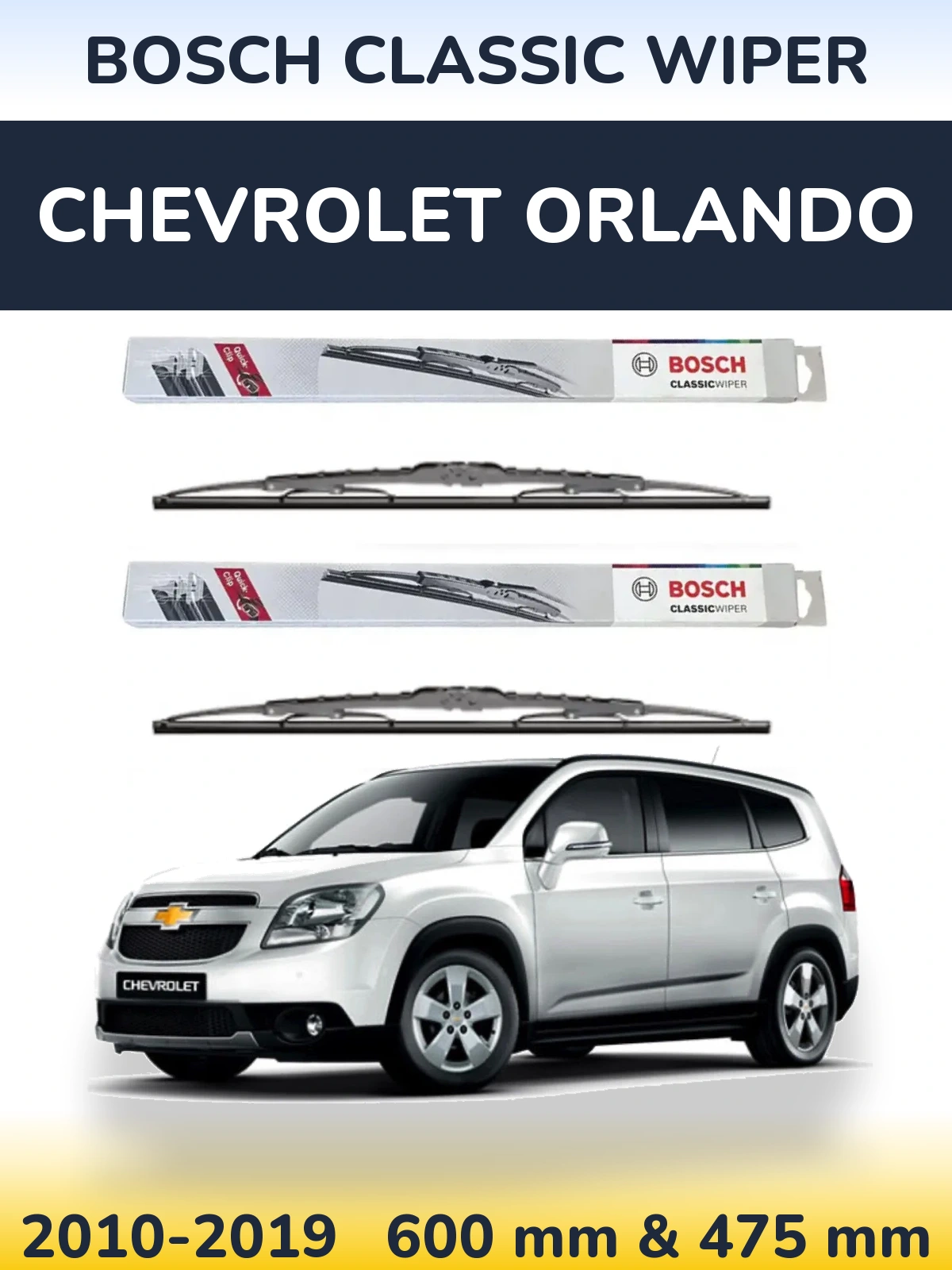 Front wiper blade set BOSCH Classic Wiper 600 & 475 мм for Chevrolet Orlando 2010-2019
