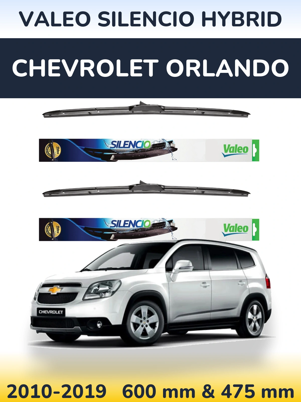 Комплект передних дворников Valeo Silencio Hybrid 600 & 475 мм для Chevrolet Orlando 2010-2019