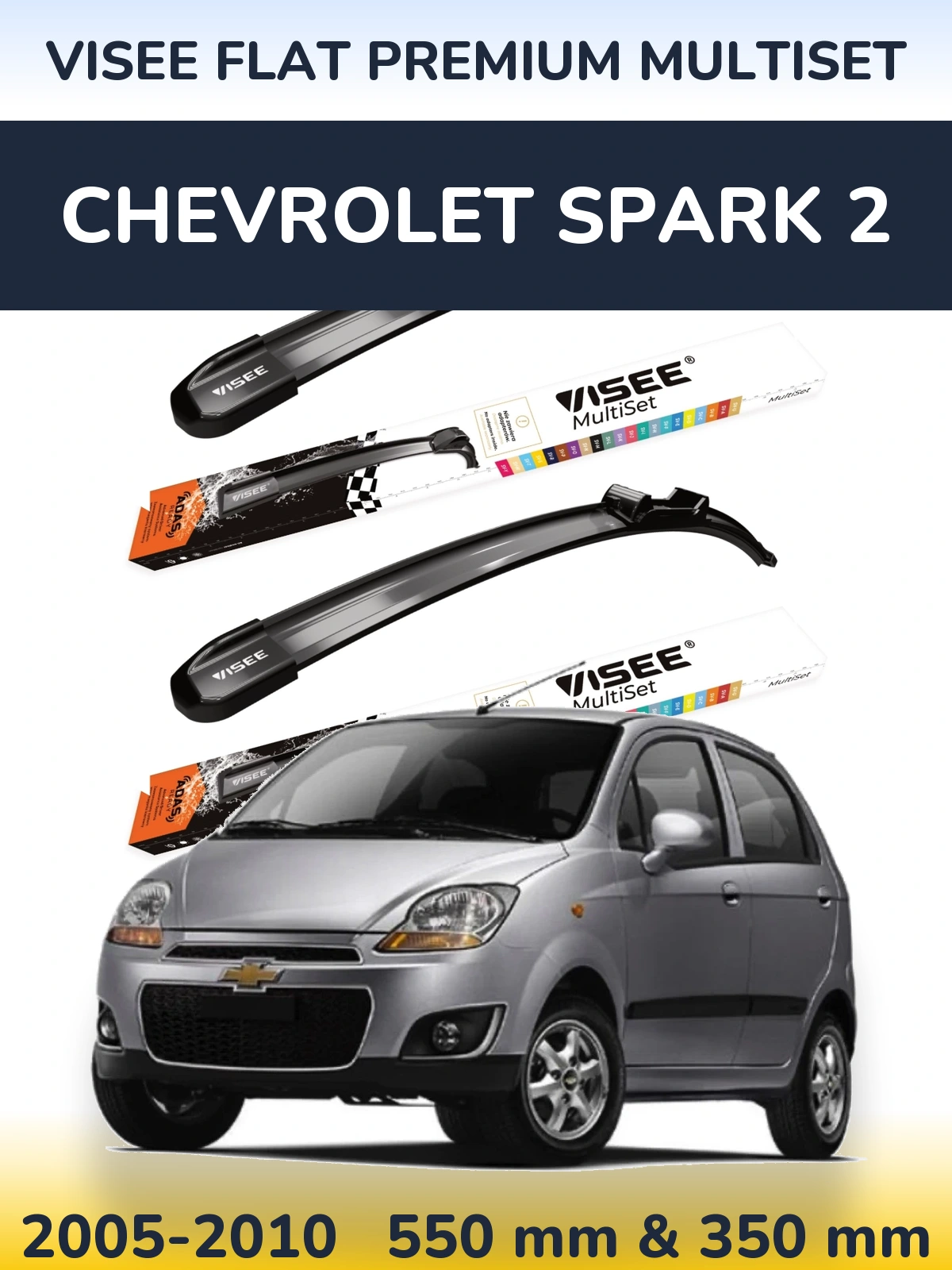 Komplet przednich wycieraczek VISEE FLAT PREMIUM MultiSet 550 & 350 mm do Chevrolet Spark 2 2005-2010
