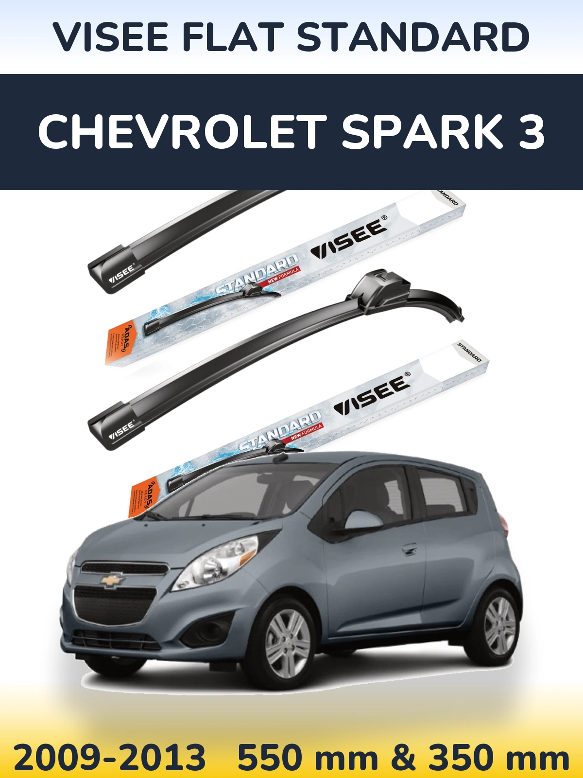 Front wiper blade set VISEE FLAT STANDARD 550 & 350 mm for Chevrolet Spark 3 2009-2013