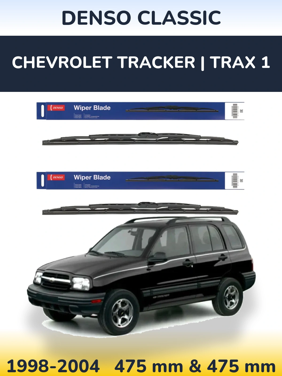 Front wiper blade set Denso Classic 475 & 475 мм for Chevrolet Tracker | Trax 1 1998-2004