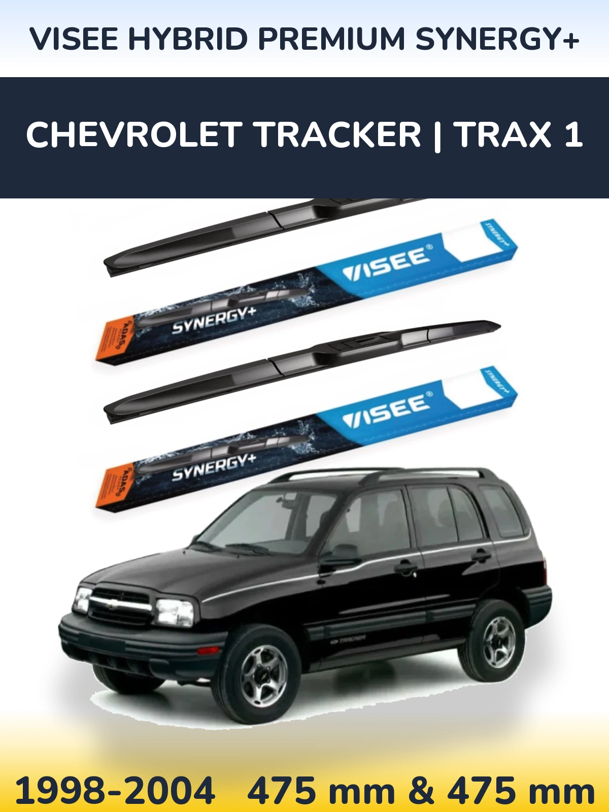 Front wiper blade set VISEE HYBRID PREMIUM SYNERGY+ 475 & 475 mm for Chevrolet Tracker | Trax 1 1998-2004