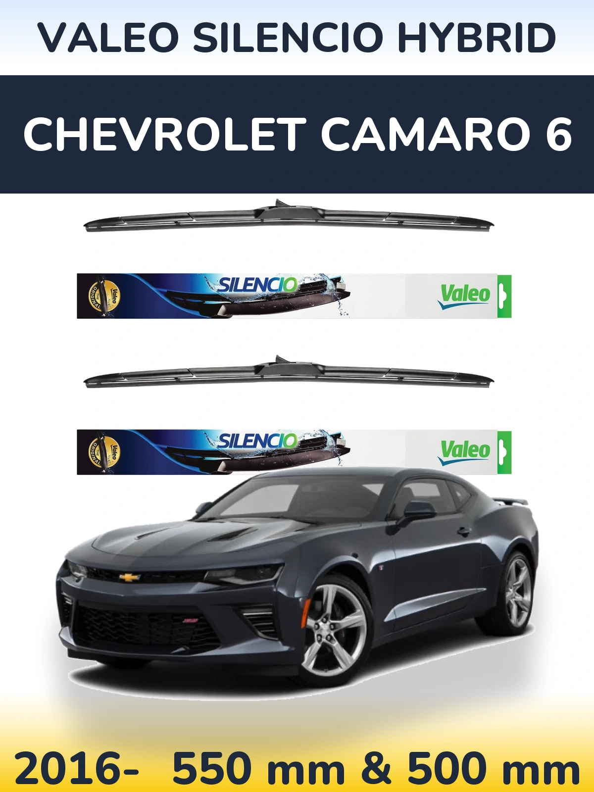 Комплект передніх щіток Valeo Silencio Hybrid 550 & 500 мм для Chevrolet Camaro 6 2016-2026