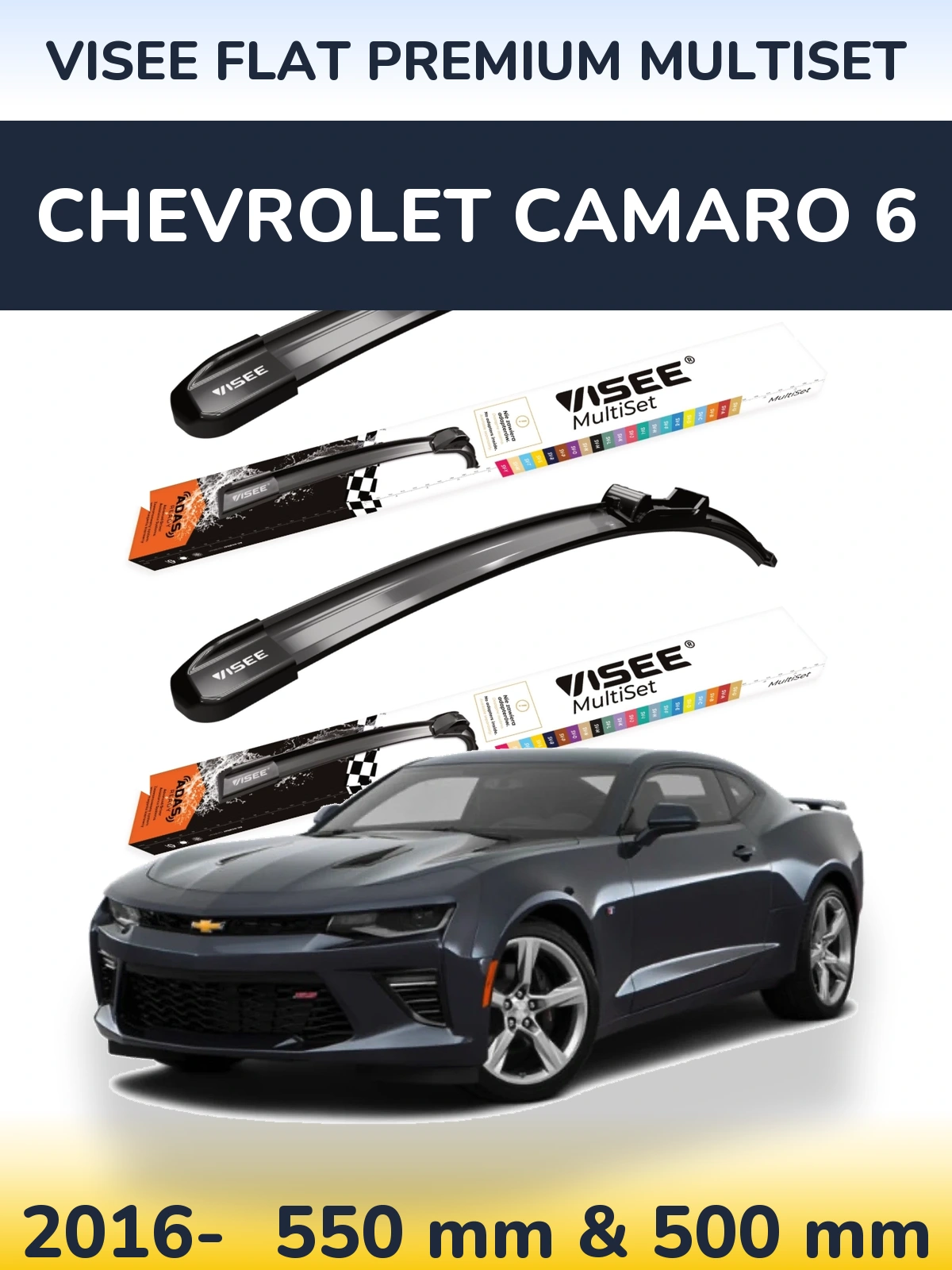 Front wiper blade set VISEE FLAT PREMIUM MultiSet 550 & 500 мм for Chevrolet Camaro 6 2016-2026