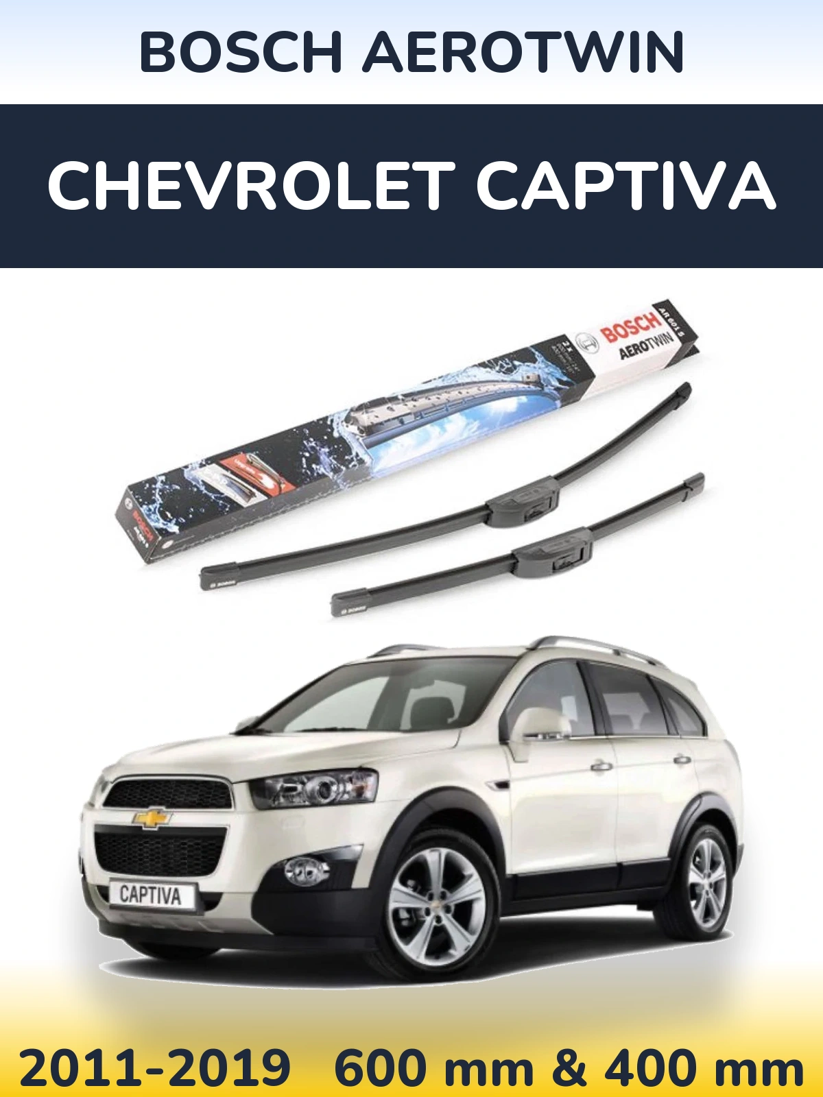 Front wiper blade set BOSCH AeroTwin 600 & 400 мм for Chevrolet Captiva 2011-2019
