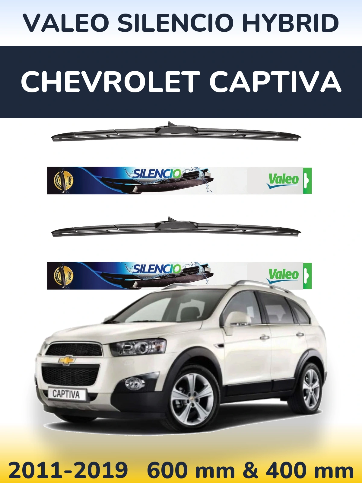 Front wiper blade set Valeo Silencio Hybrid 600 & 400 mm for Chevrolet Captiva 2011-2019