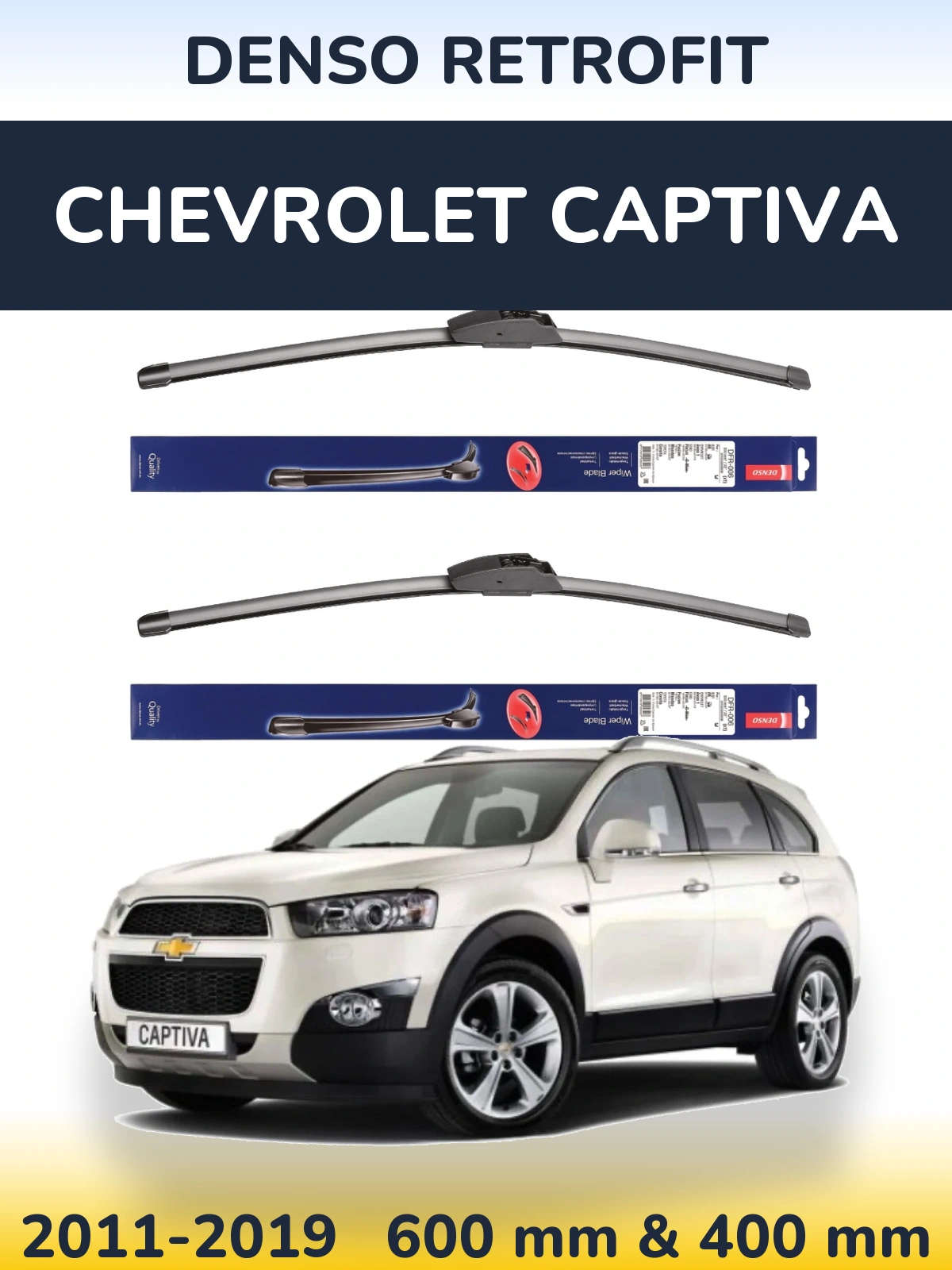 Front wiper blade set Denso Retrofit 600 & 400 mm for Chevrolet Captiva 2011-2019