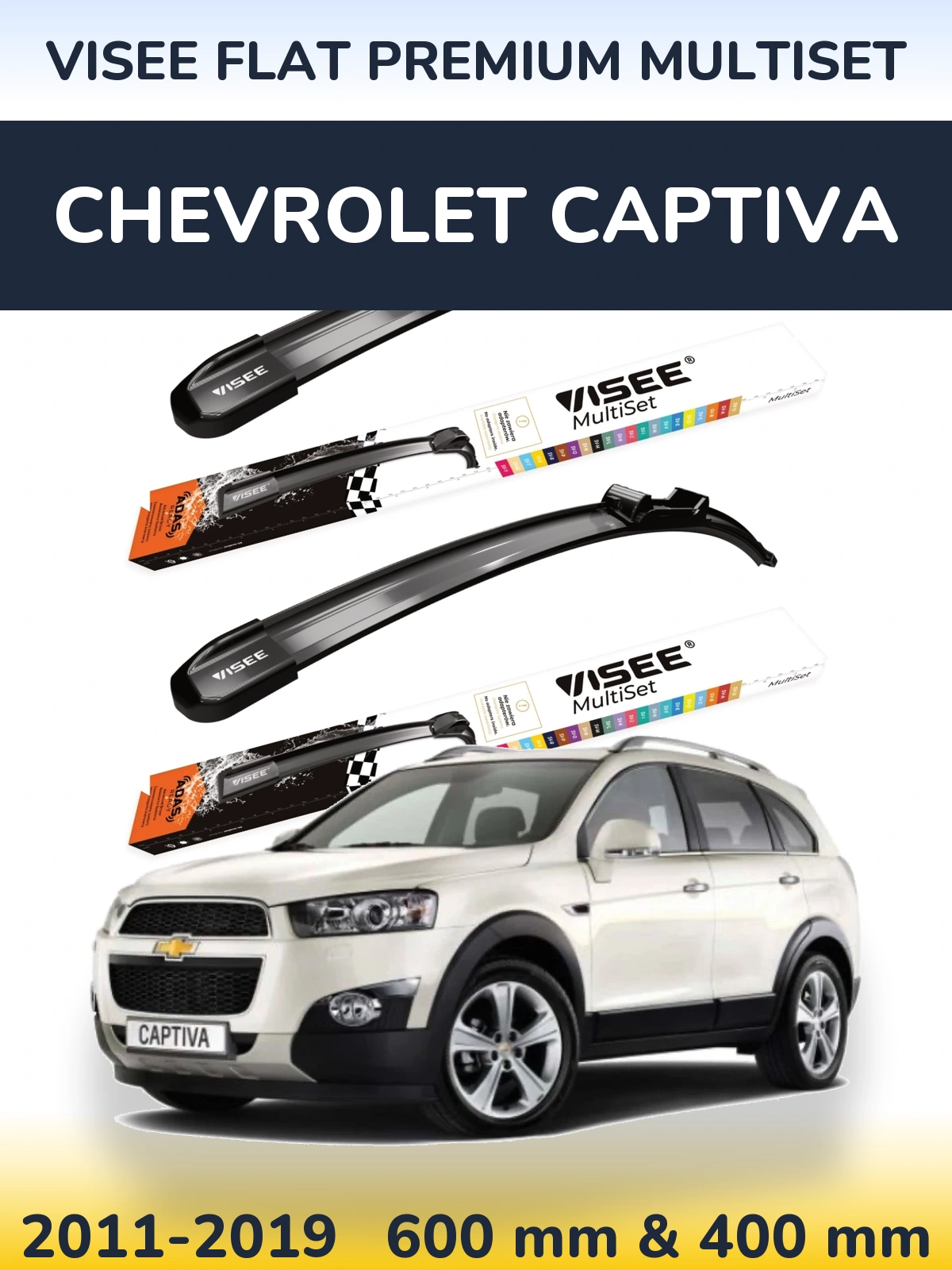 Front wiper blade set VISEE FLAT PREMIUM MultiSet 600 & 400 мм for Chevrolet Captiva 2011-2019
