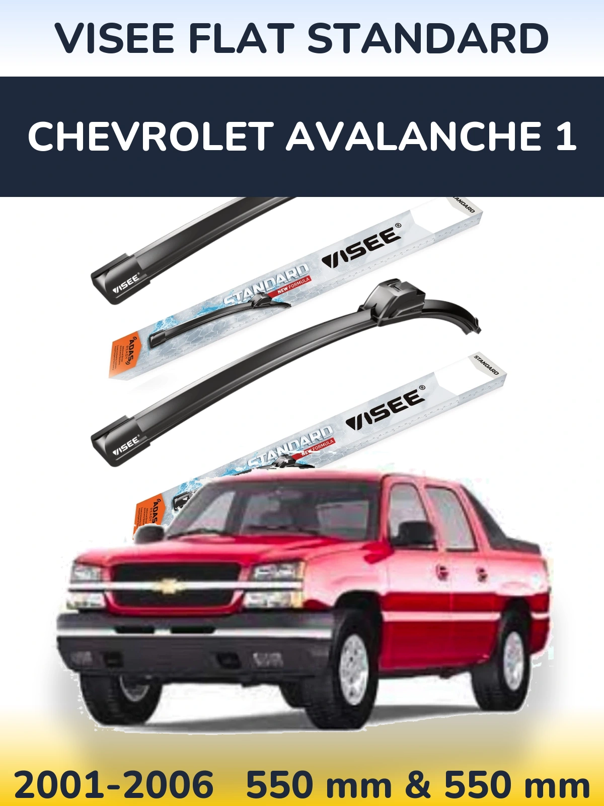 Комплект передних дворников VISEE FLAT STANDARD 550 & 550 мм для Chevrolet Avalanche 1 2001-2006