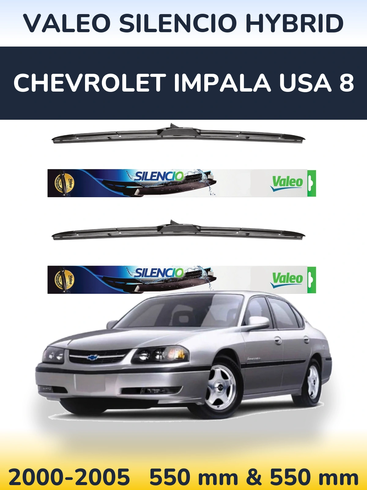 Комплект передних дворников Valeo Silencio Hybrid 550 & 550 мм для Chevrolet Impala USA 8 2000-2005