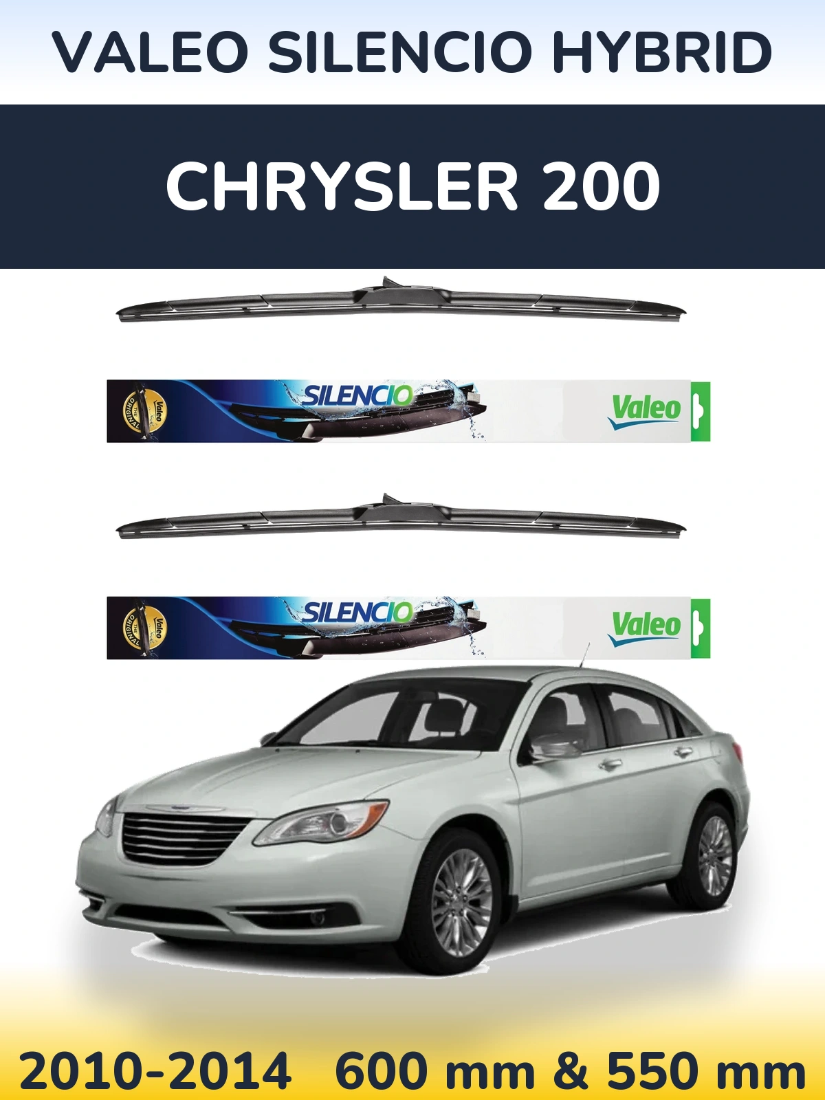 Front wiper blade set Valeo Silencio Hybrid 600 & 550 мм for Chrysler 200 2010-2014