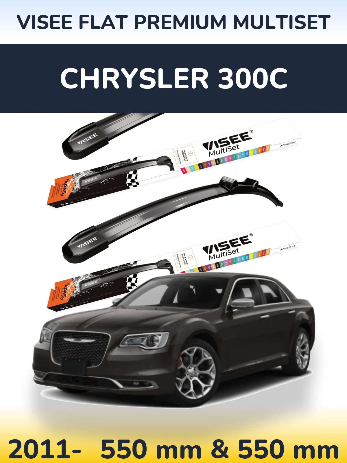 Front wiper blade set VISEE FLAT PREMIUM MultiSet 550 & 550 мм for Chrysler 300C 2011-2026
