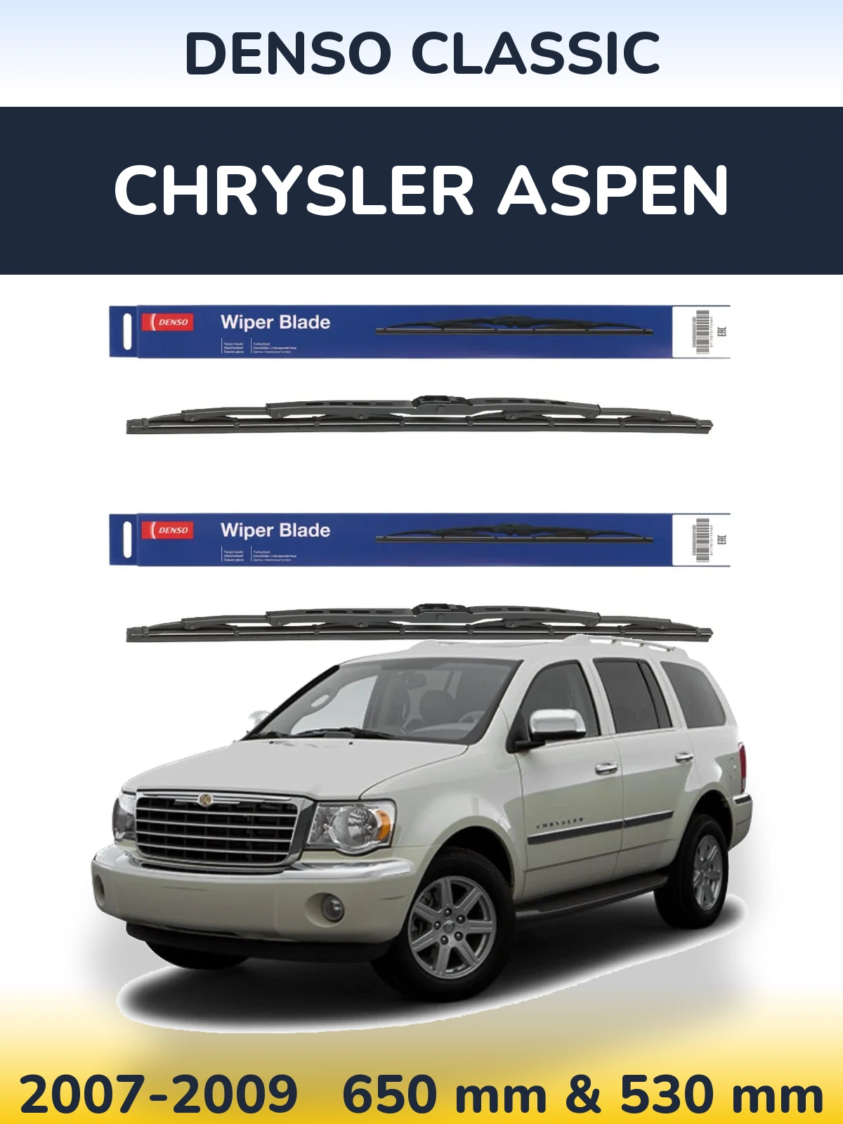 Komplet przednich wycieraczek Denso Classic 650 & 530 mm do Chrysler Aspen 2007-2009