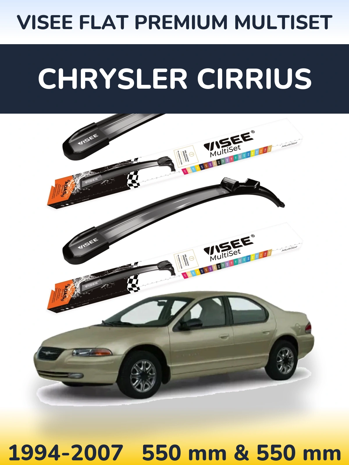 Front wiper blade set VISEE FLAT PREMIUM MultiSet 550 & 550 mm for Chrysler Cirrius 1994-2007