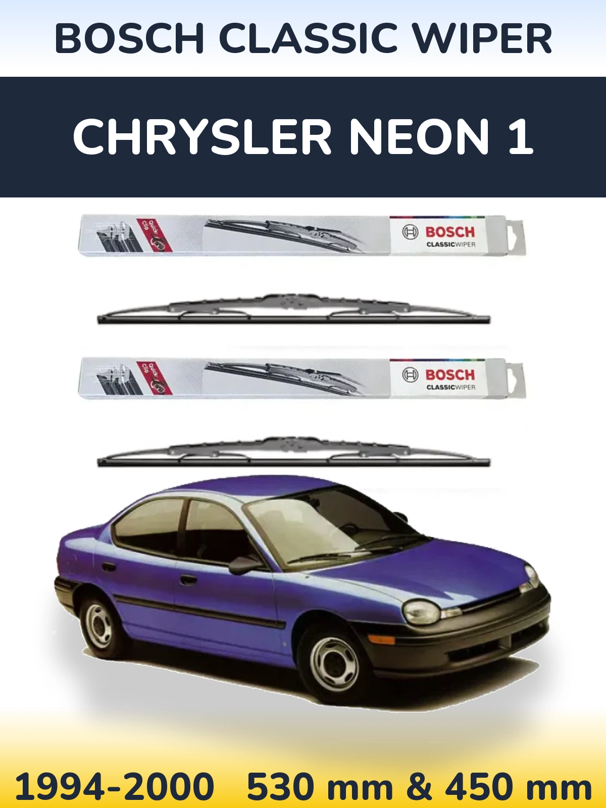Komplet przednich wycieraczek BOSCH Classic Wiper 530 & 450 mm do Chrysler Neon 1 1994-2000