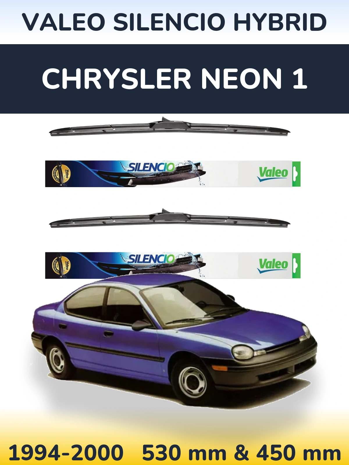 Front wiper blade set Valeo Silencio Hybrid 530 & 450 мм for Chrysler Neon 1 1994-2000