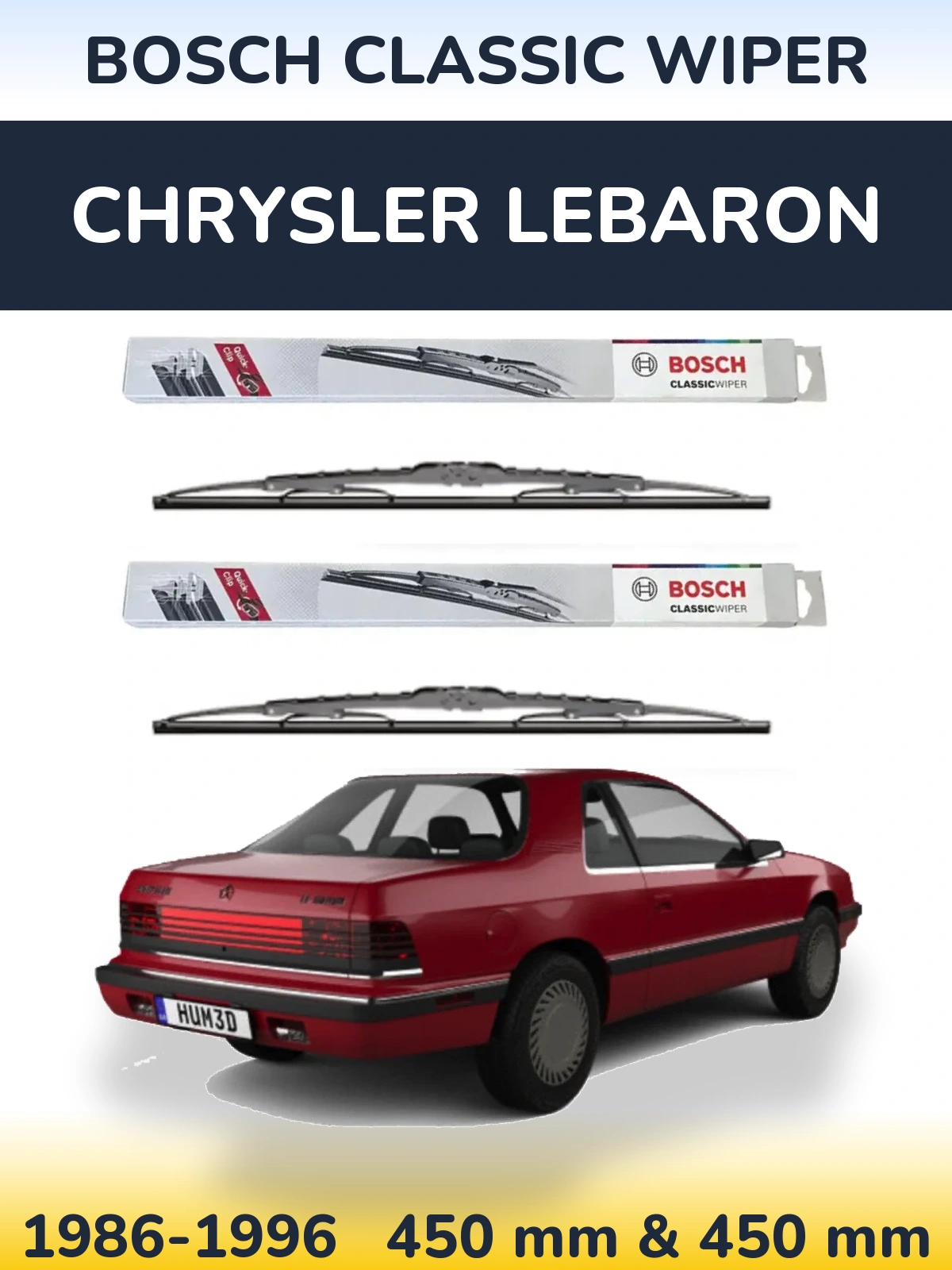 Front wiper blade set BOSCH Classic Wiper 450 & 450 мм for Chrysler LeBaron 1986-1996
