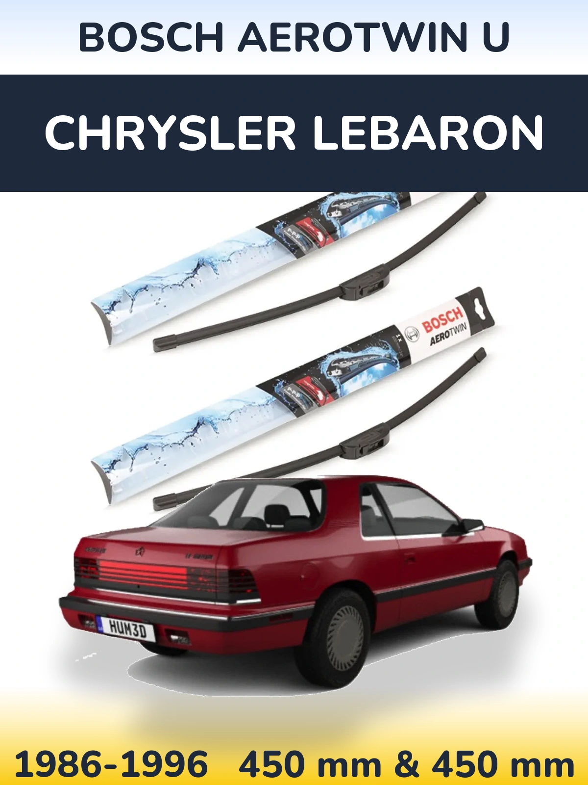 Komplet przednich wycieraczek BOSCH AeroTwin U 450 & 450 mm do Chrysler LeBaron 1986-1996