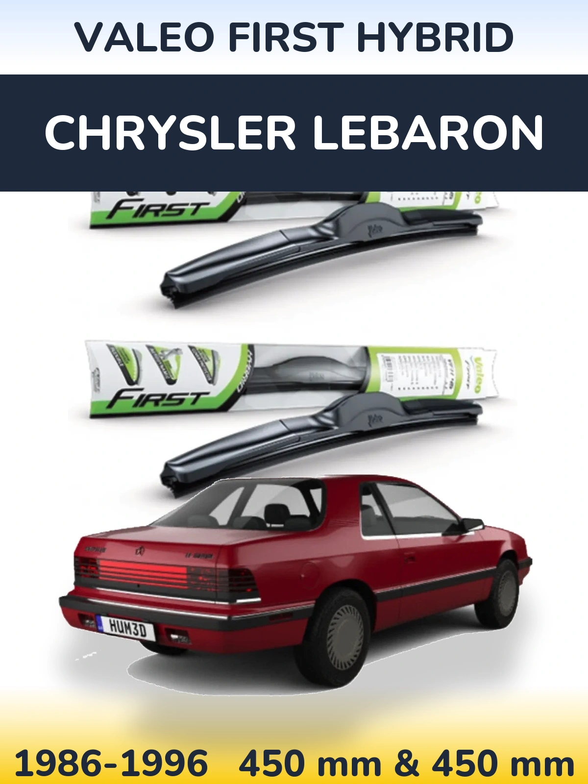Front wiper blade set Valeo First Hybrid 450 & 450 мм for Chrysler LeBaron 1986-1996