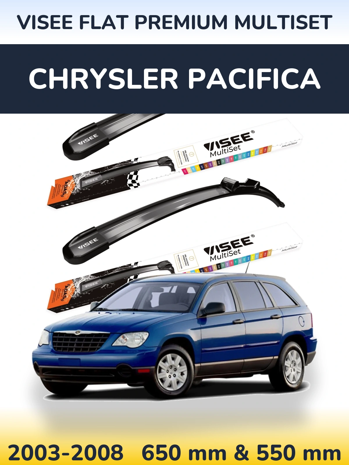 Комплект передніх щіток VISEE FLAT PREMIUM MultiSet 650 & 550 мм для Chrysler Pacifica 2003-2008
