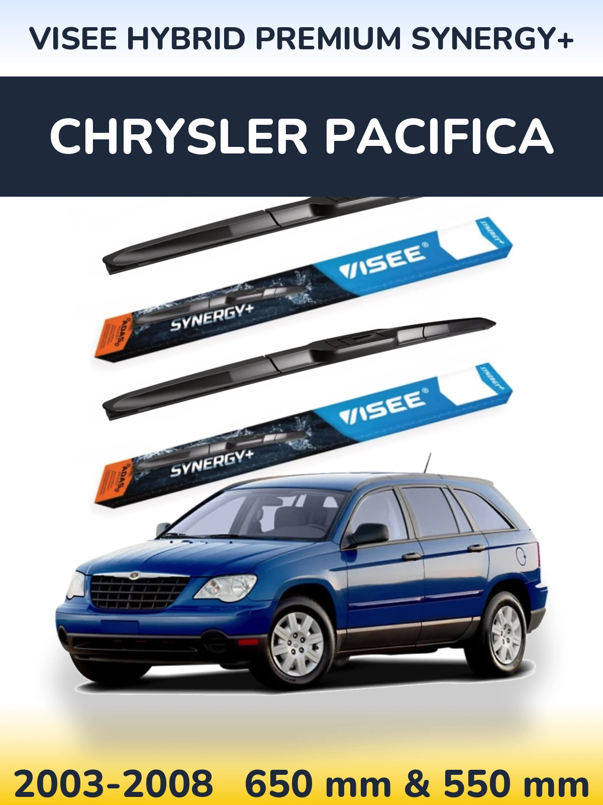 Front wiper blade set VISEE HYBRID PREMIUM SYNERGY+ 650 & 550 mm for Chrysler Pacifica 2003-2008