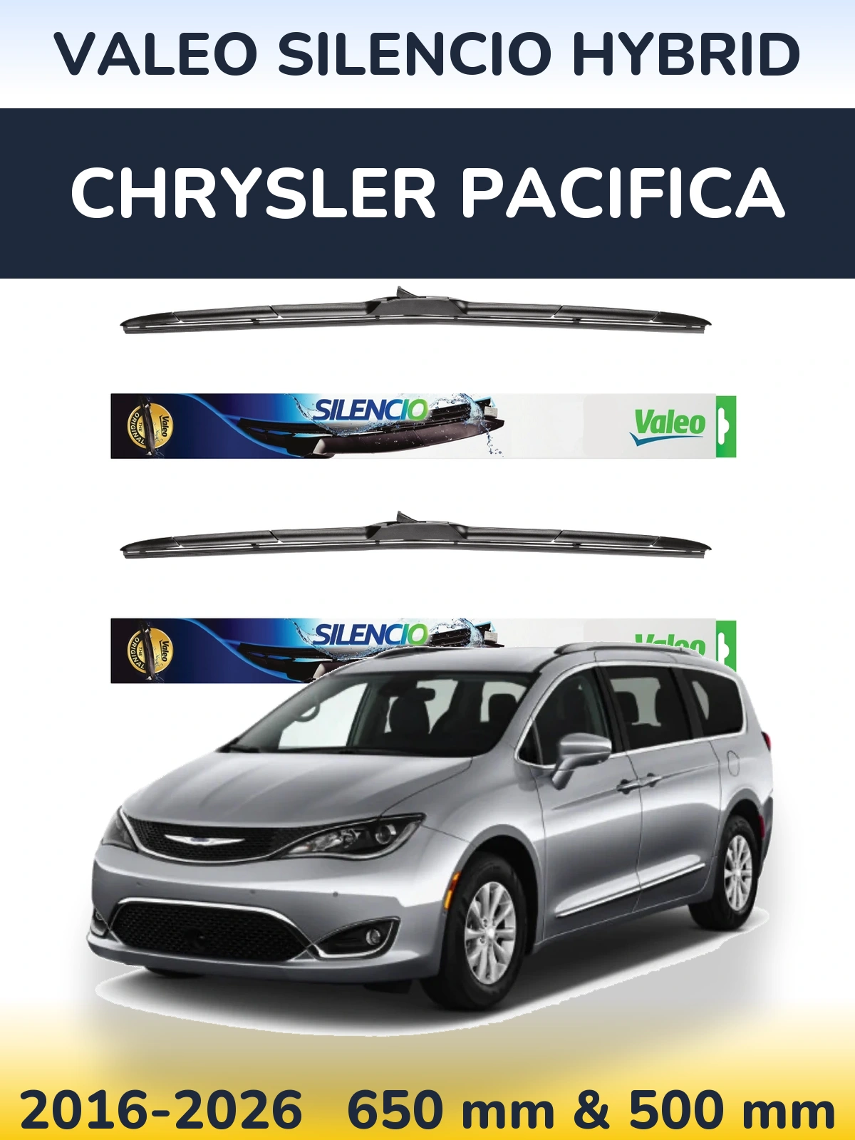 Front wiper blade set Valeo Silencio Hybrid 650 & 500 мм for Chrysler Pacifica 2016-2026