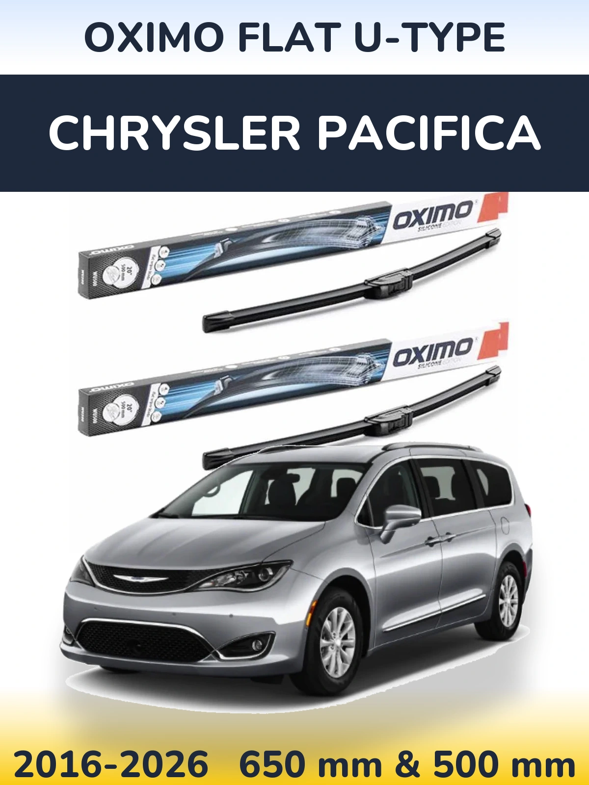 Front wiper blade set Oximo Flat U-type 650 & 500 мм for Chrysler Pacifica 2016-2026