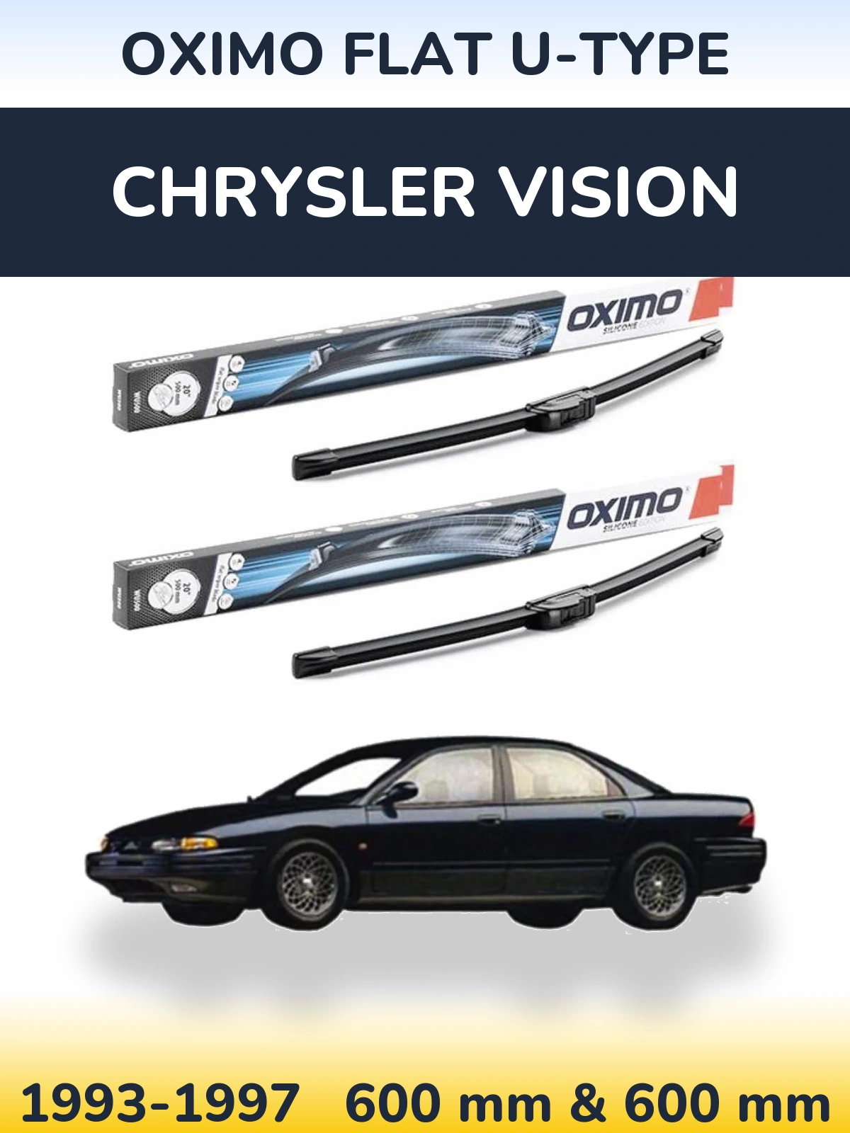 Front wiper blade set Oximo Flat U-type 600 & 600 мм for Chrysler Vision 1993-1997