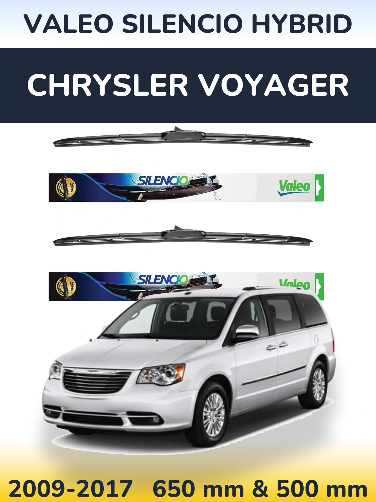 Комплект передних дворников Valeo Silencio Hybrid 650 & 500 мм для Chrysler Voyager 2009-2017