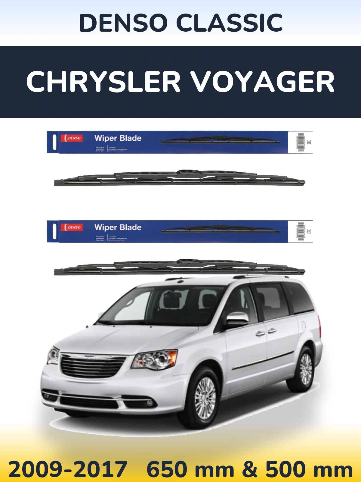 Front wiper blade set Denso Classic 650 & 500 мм for Chrysler Voyager 2009-2017