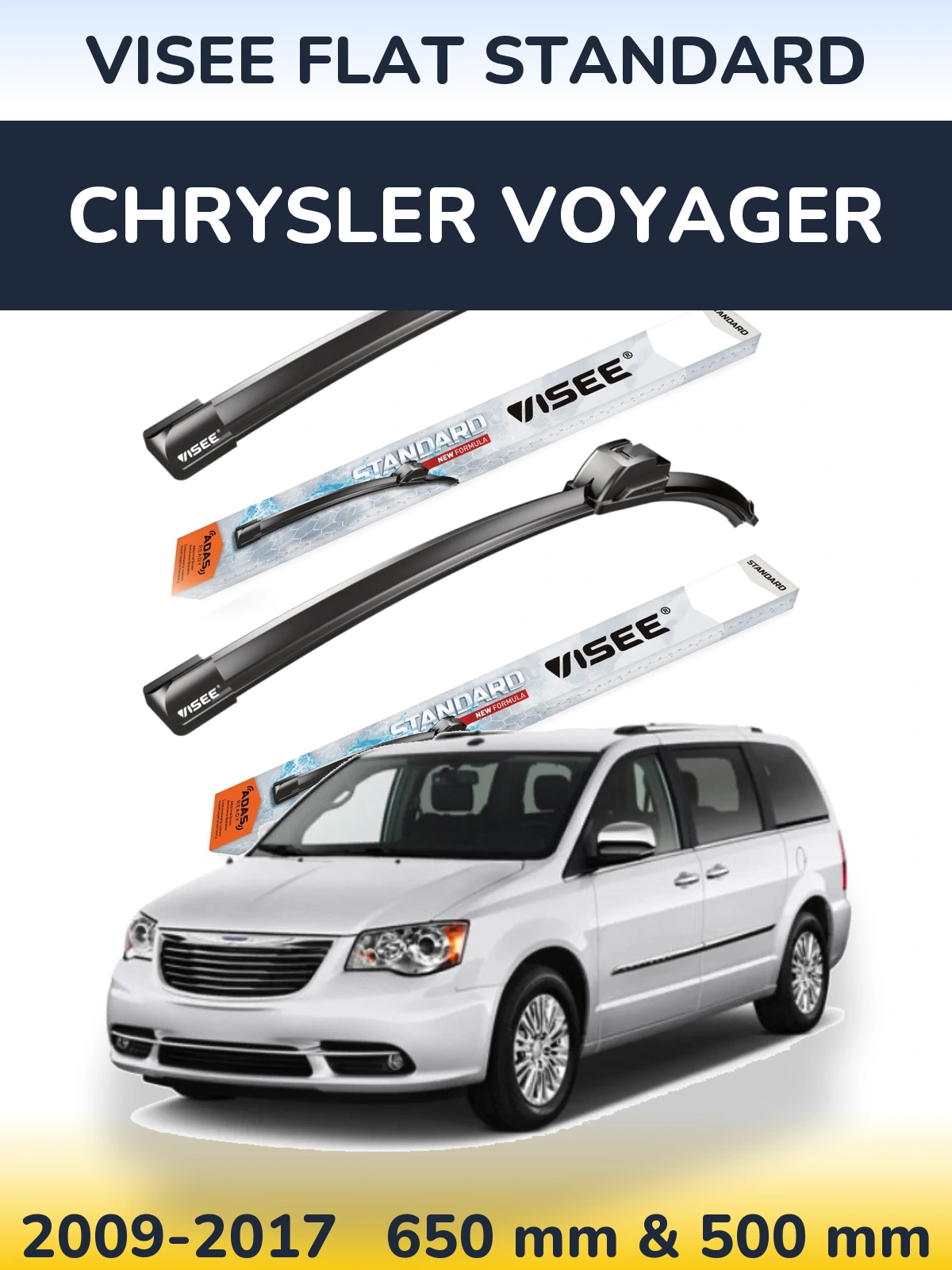 Front wiper blade set VISEE FLAT STANDARD 650 & 500 мм for Chrysler Voyager 2009-2017
