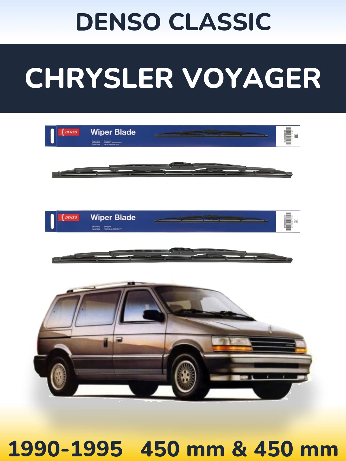 Front wiper blade set Denso Classic 450 & 450 mm for Chrysler Voyager 1990-1995