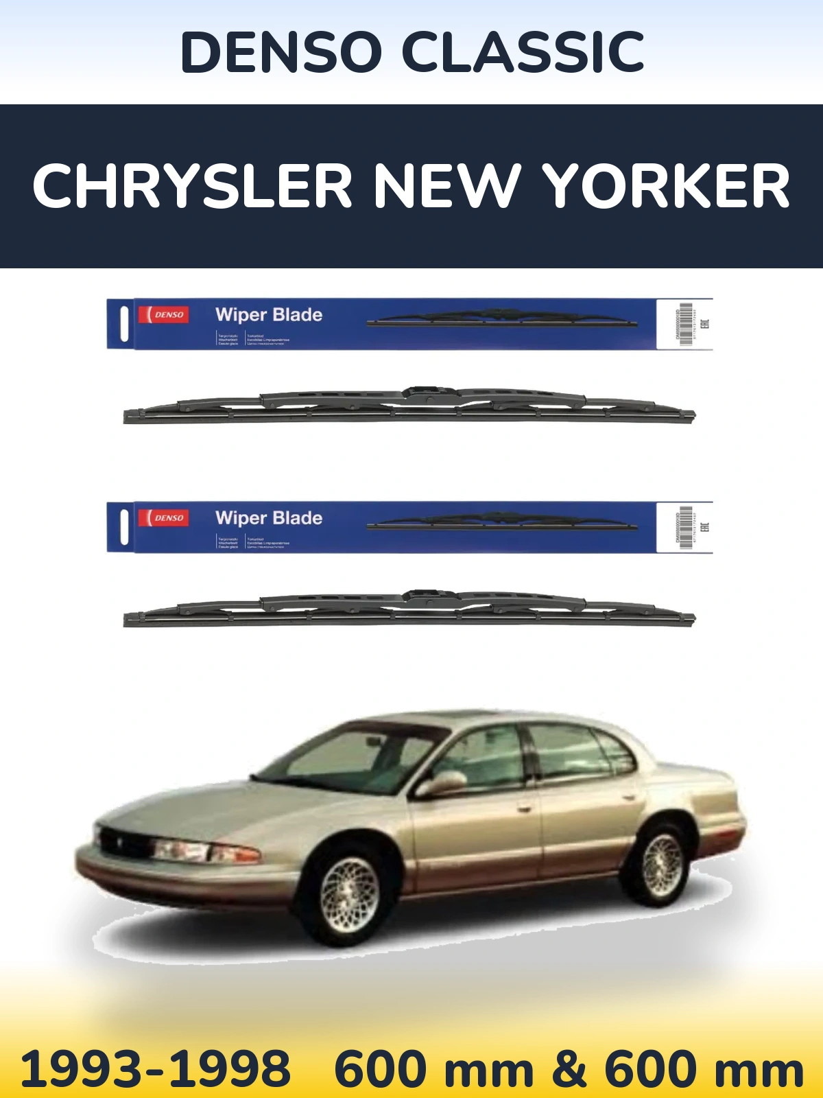 Front wiper blade set Denso Classic 600 & 600 мм for Chrysler New Yorker 1993-1998
