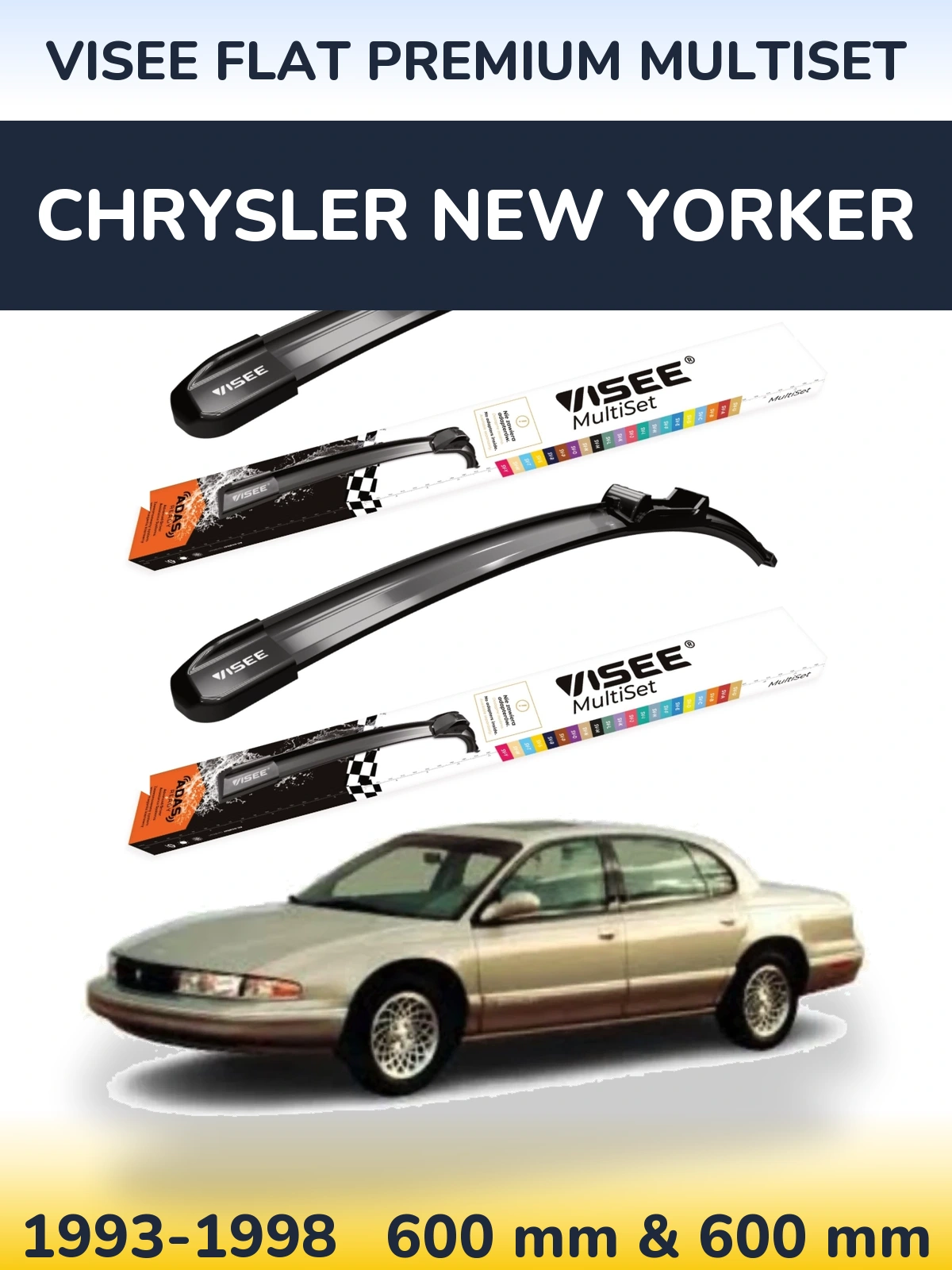 Front wiper blade set VISEE FLAT PREMIUM MultiSet 600 & 600 мм for Chrysler New Yorker 1993-1998
