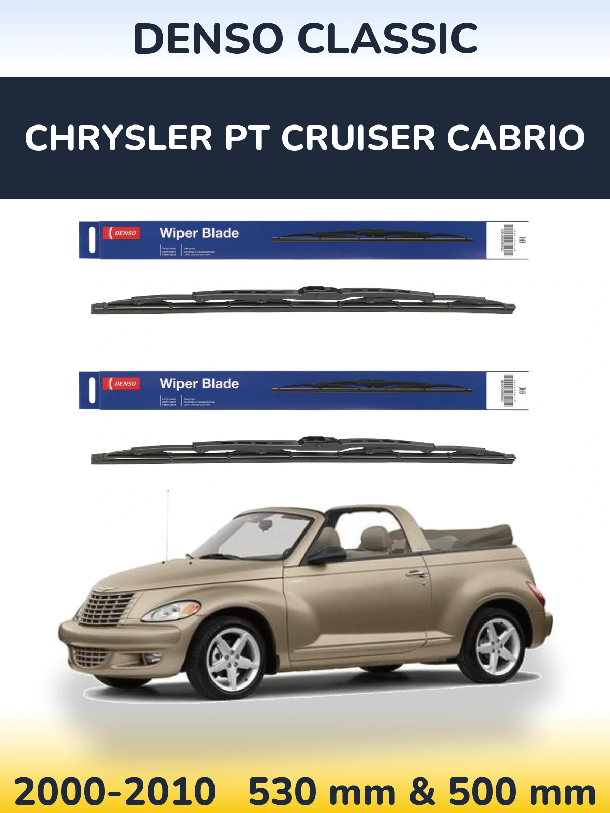Front wiper blade set Denso Classic 530 & 500 мм for Chrysler PT Cruiser Cabrio 2000-2010