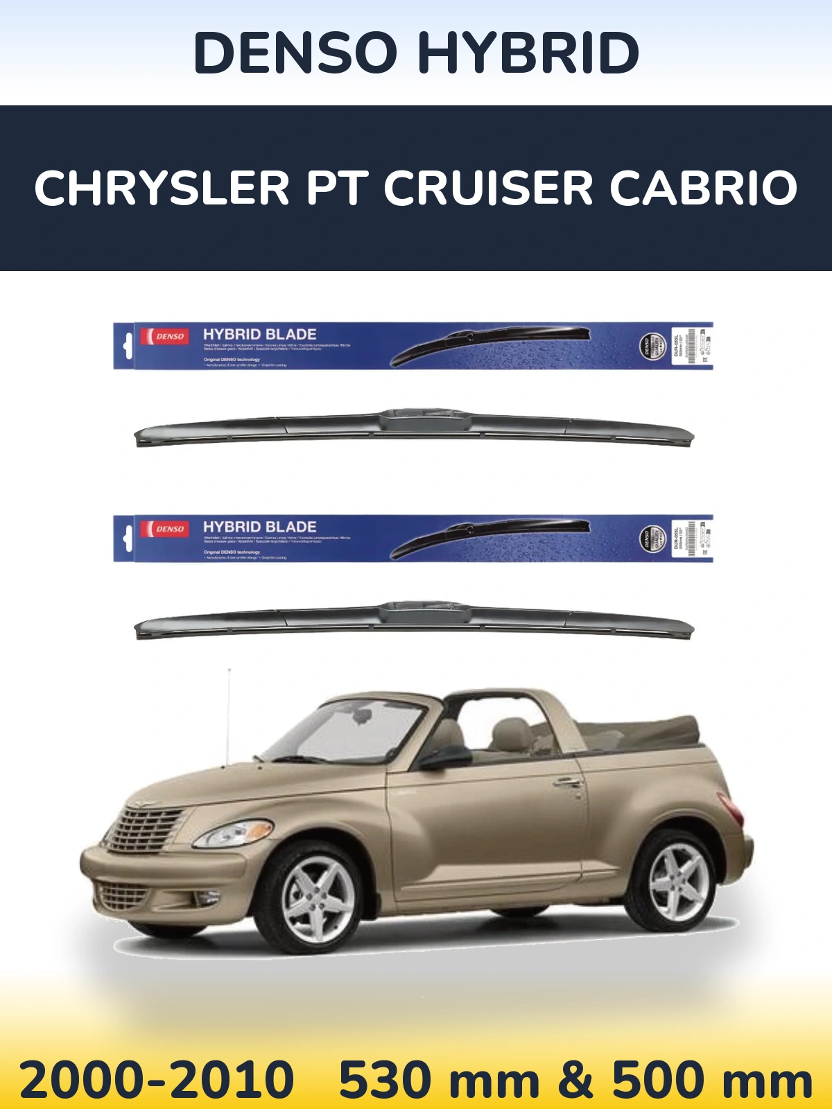 Front wiper blade set Denso Hybrid 530 & 500 мм for Chrysler PT Cruiser Cabrio 2000-2010