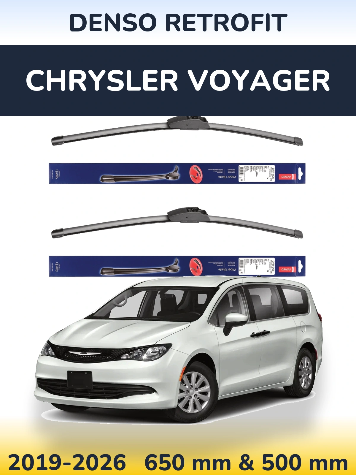 Комплект передних дворников Denso Retrofit 650 & 500 мм для Chrysler Voyager 2019-2026