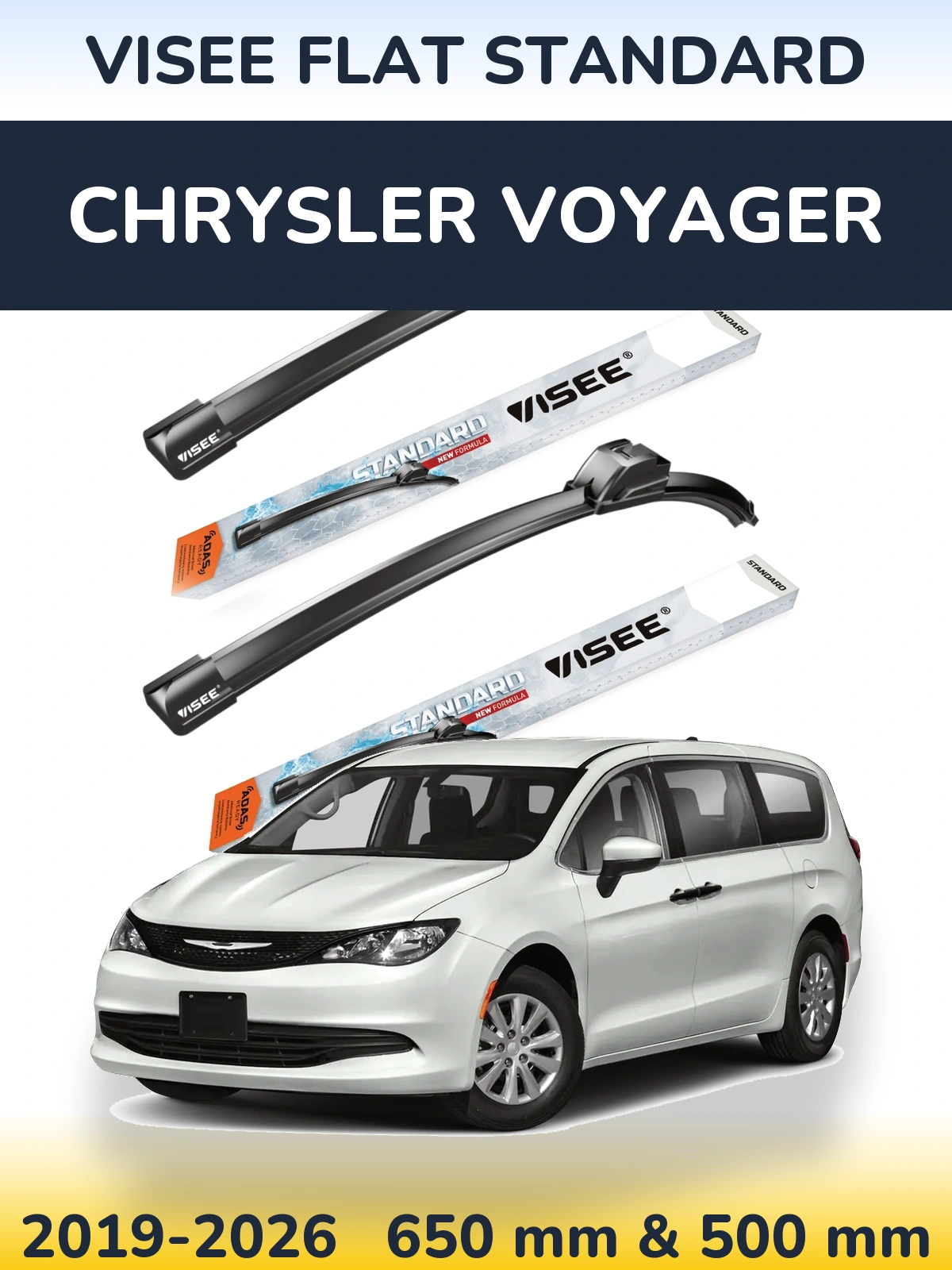 Front wiper blade set VISEE FLAT STANDARD 650 & 500 мм for Chrysler Voyager 2019-2026